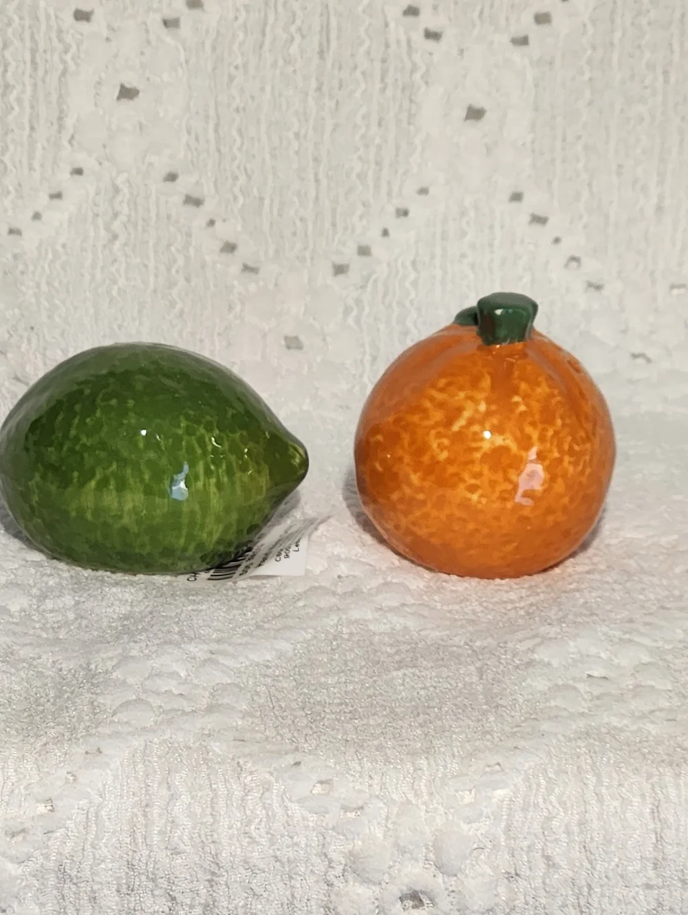 Salt And Pepper Shakers Lime And Orange Ceramic Miniatures